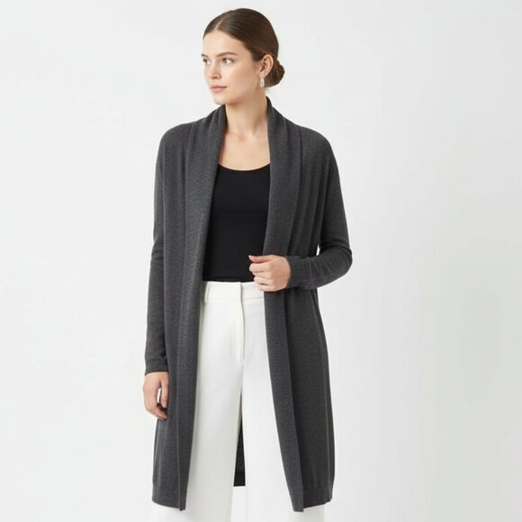 Kensie Gray Long Sleeve Knit Duster Open front Cardigan Sweater M - Picture 1 of 7